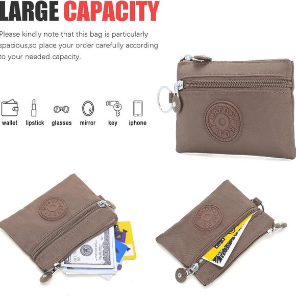 Chic Waterproof Coin Purse - 2-Layer Oxford Cloth Pouch for Women in Green+Khaki - Picture 5 of 7